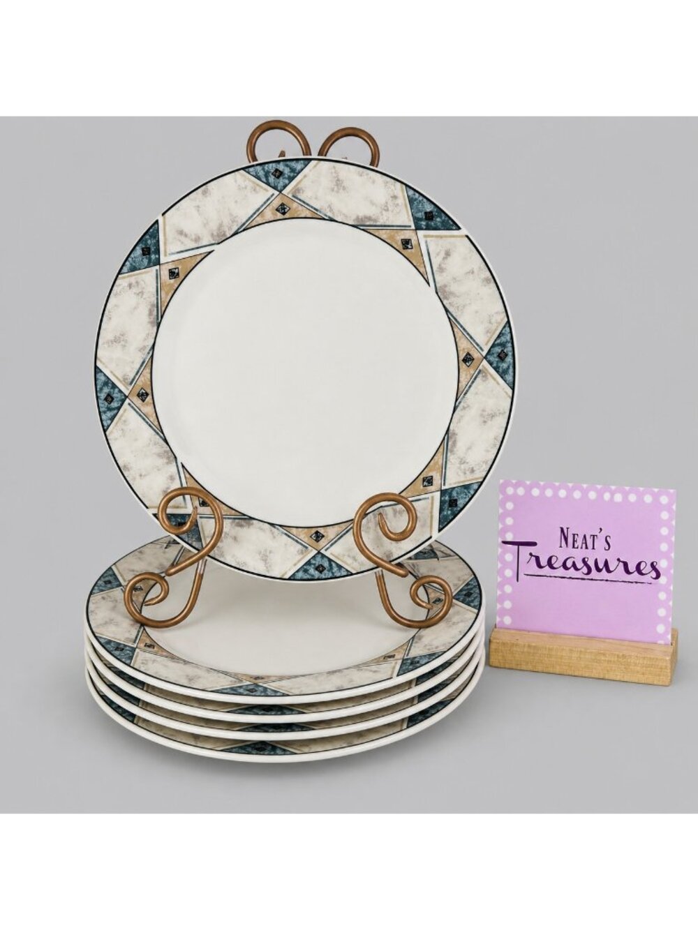Majesticware TERRAZO Casual Setting Gray Brown Blue Stoneware Dinner Plate Set 5